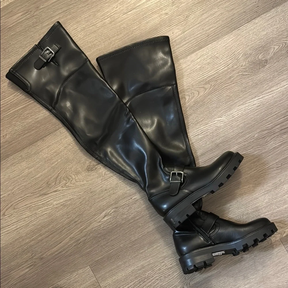 Nine West Nans Lug Sole Over The Knee Black Boots Size 6 NWOB